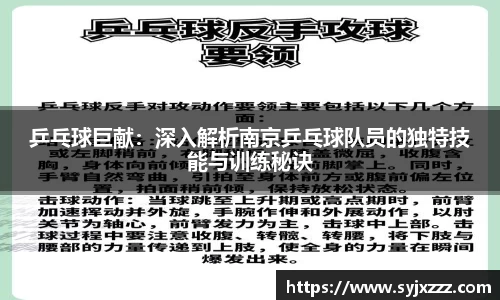乒乓球巨献：深入解析南京乒乓球队员的独特技能与训练秘诀
